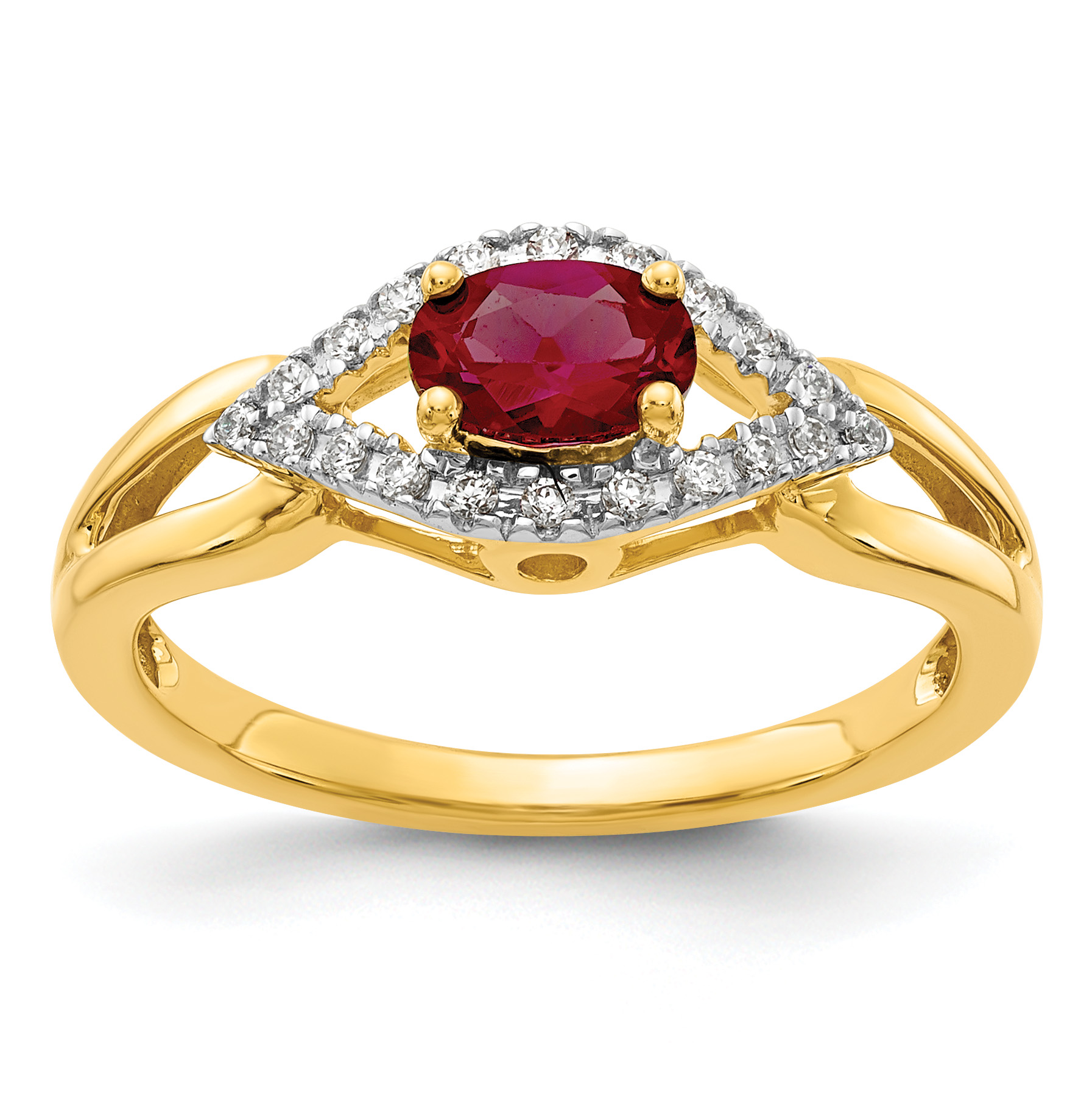 14k 1/10 carat Lab Grown Diamond VS/SI+ G+ and Lab Created Ruby Ring (RM5760-CRU-013-YLG)