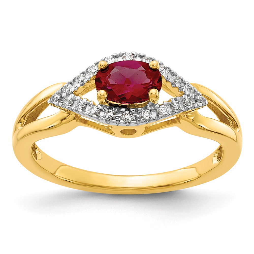 14k 1/10 carat Lab Grown Diamond VS/SI+ G+ and Lab Created Ruby Ring (RM5760-CRU-013-YLG)