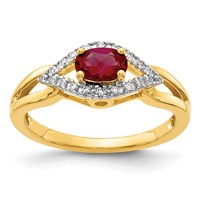 14K Yellow Gold 0.10 Carat Lab Grown Diamond VS SI+ G+ and Lab Created Ruby Complete Ring view 1
