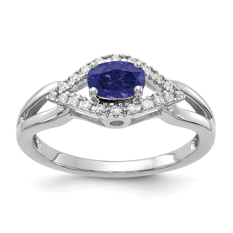 14k White Gold 1/10 carat Lab Grown Diamond VS/SI+ G+ and Lab Created Blue Sapphire Ring