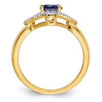 14K Yellow Gold 0.10 Carat Lab Grown Diamond VS SI+ G+ and Lab Created Blue Sapphire Complete Ring view 2