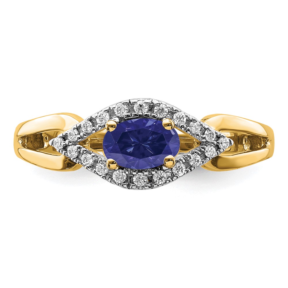 14k 1/10 carat Lab Grown Diamond VS/SI+ G+ and Lab Created Blue Sapphire Ring (RM5760-CSA-013-YLG)