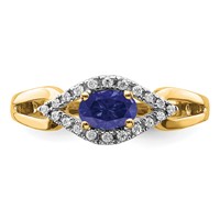 14K Yellow Gold 0.10 Carat Lab Grown Diamond VS SI+ G+ and Lab Created Blue Sapphire Complete Ring view 4