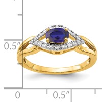14K Yellow Gold 0.10 Carat Lab Grown Diamond VS SI+ G+ and Lab Created Blue Sapphire Complete Ring view 5