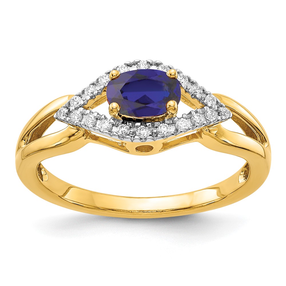 14k 1/10 carat Lab Grown Diamond VS/SI+ G+ and Lab Created Blue Sapphire Ring (RM5760-CSA-013-YLG)