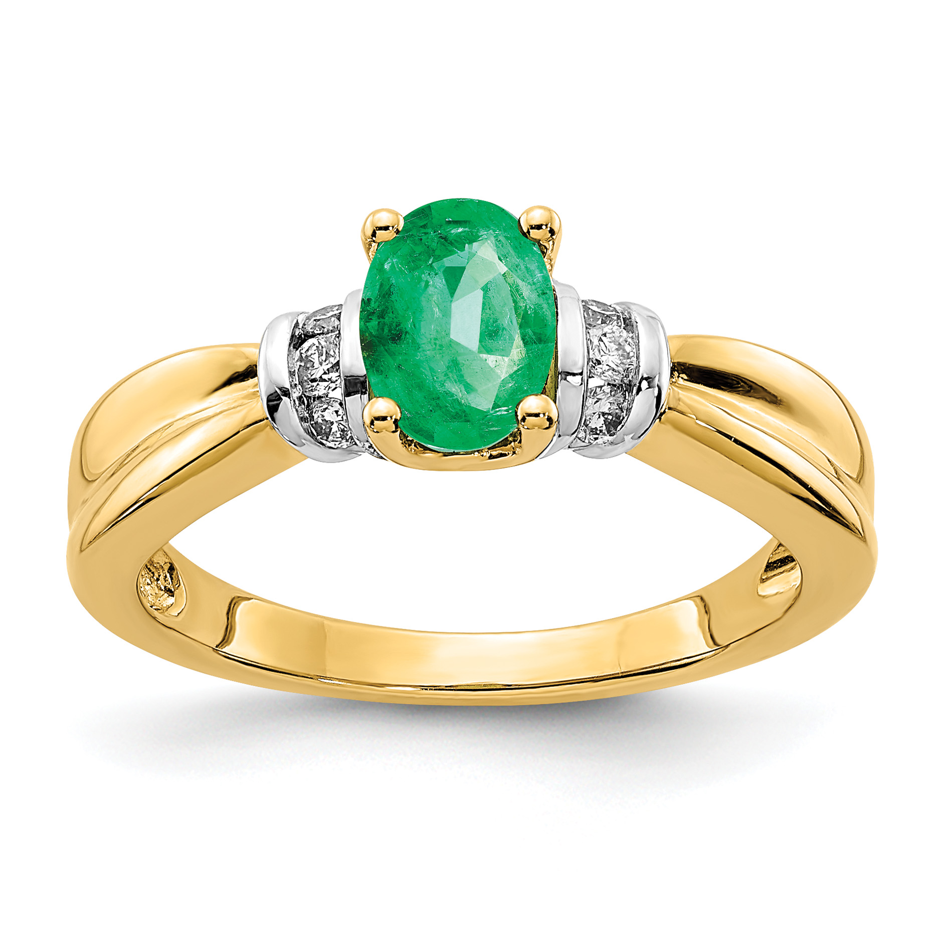 14k with Rhodium Diamond and Oval Emerald Ring (RM5762-EM-010-YA)