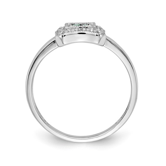 14k White Gold Square Design Gemstone and Diamond Ring                      