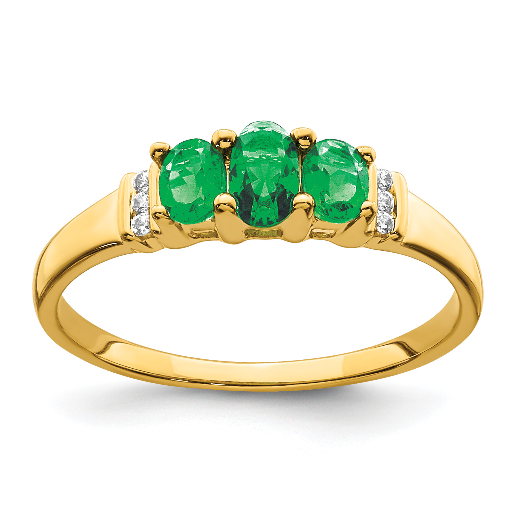 14k Polished Triple Emerald and Diamond 3-stone Ring (RM5764-EM-003-YA)