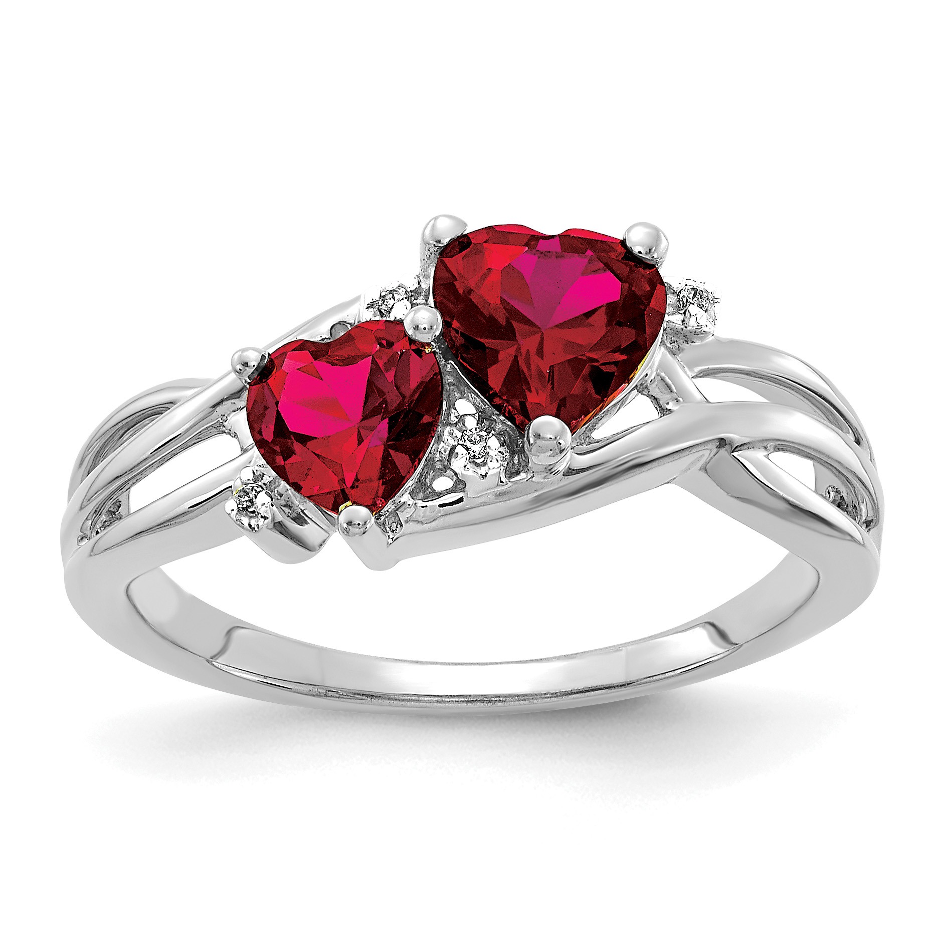 10k White Gold Lab Created Ruby and Diamond Double Heart Ring (RM5765-CRU-001-1WA)