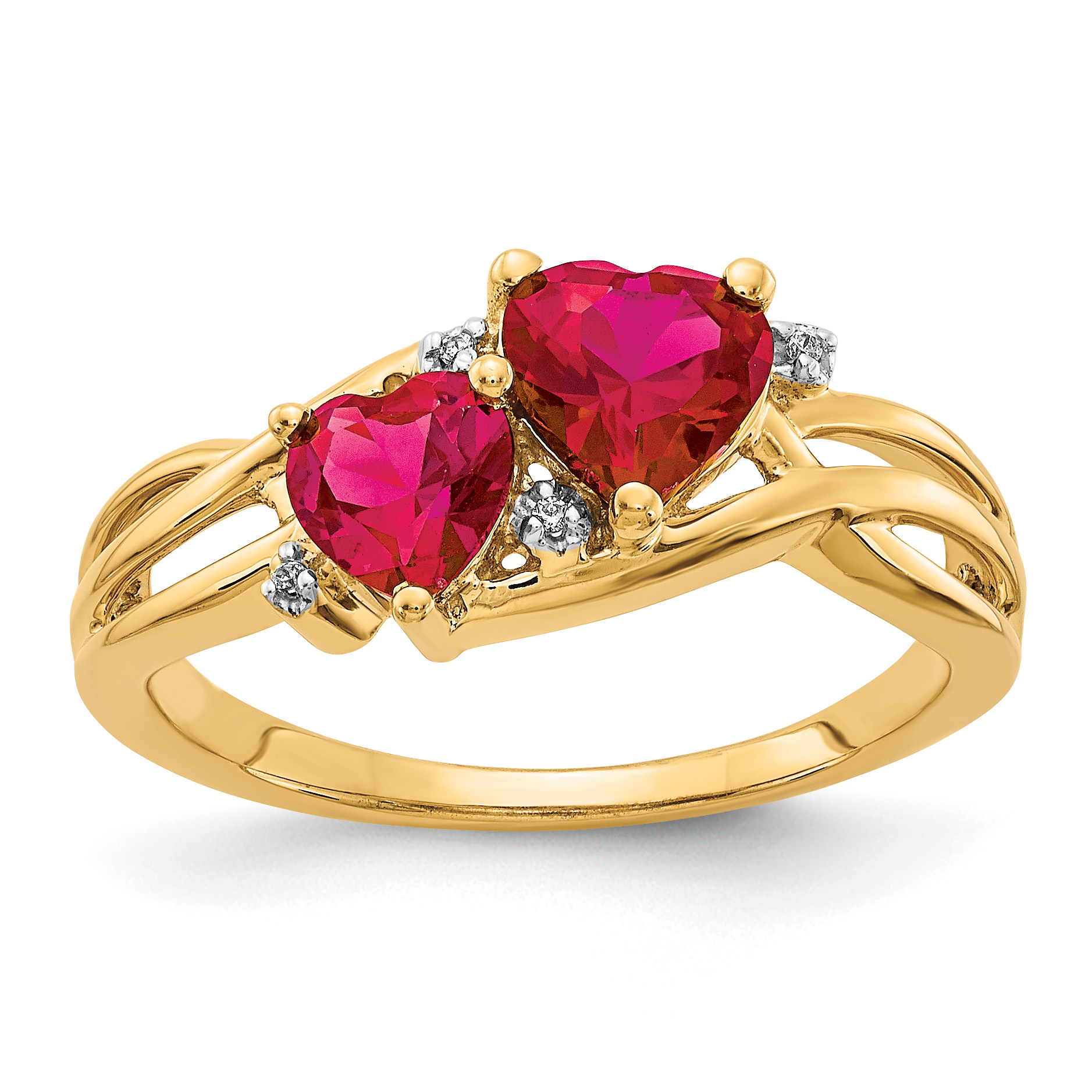 10k Lab Created Ruby and Diamond Double Heart Ring (RM5765-CRU-001-1YA)