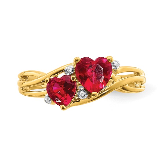 Created Ruby and Diamond Double Heart Ring                   