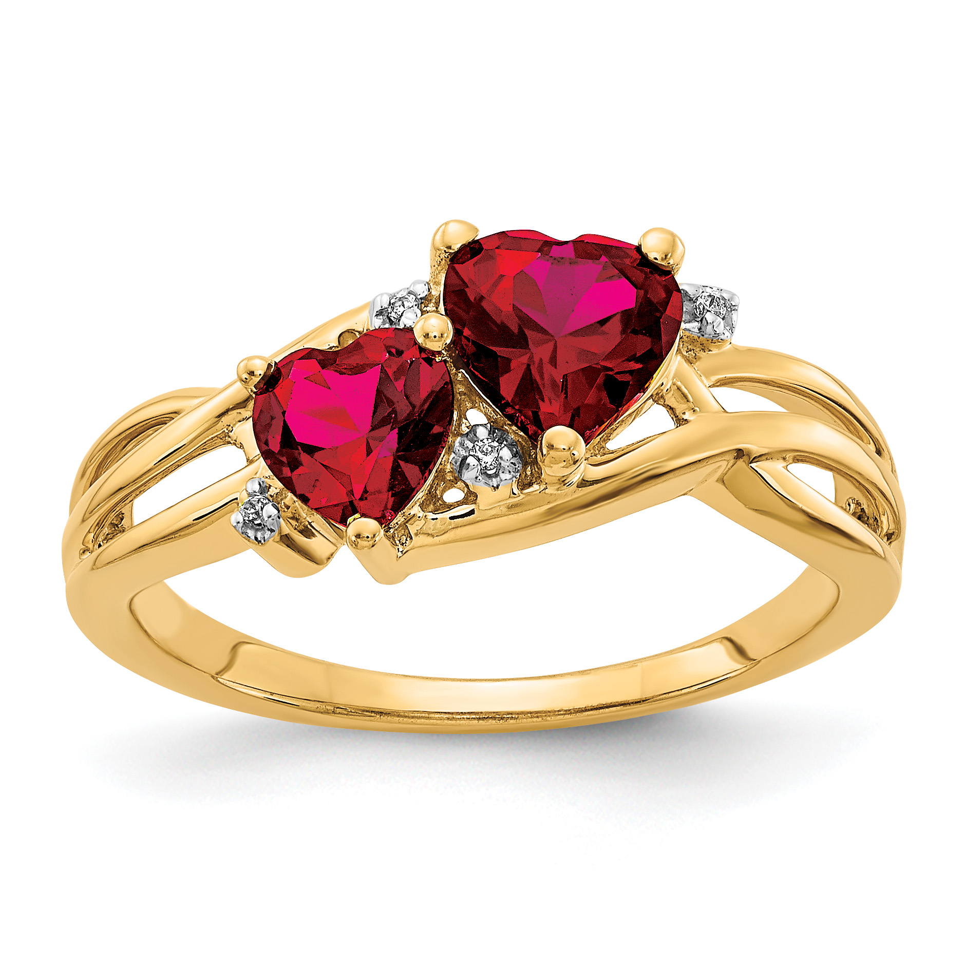 14k Lab Created Ruby and Diamond Double Heart Ring (RM5765-CRU-001-YA)