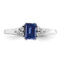 14K White Gold 0.17 Carat Lab Grown Diamond VS SI+ G+ and Lab Created Blue Sapphire Complete Ring view 4