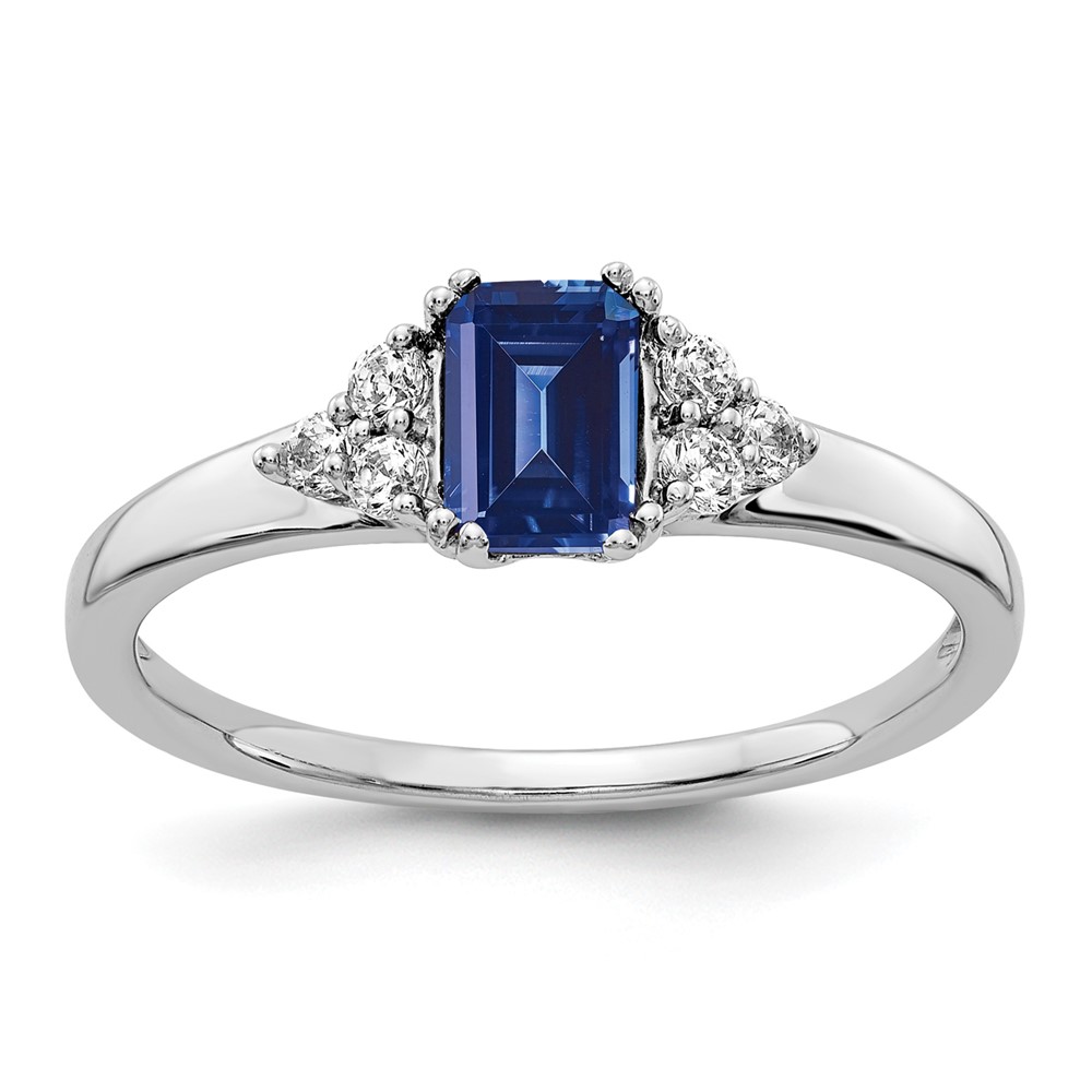 14K White Gold 0.17 Carat Lab Grown Diamond VS SI+ G+ and Lab Created Blue Sapphire Complete Ring