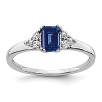 14K White Gold 0.17 Carat Lab Grown Diamond VS SI+ G+ and Lab Created Blue Sapphire Complete Ring view 1