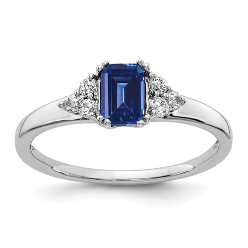 14K White Gold 0.17 Carat Lab Grown Diamond VS SI+ G+ and Lab Created Blue Sapphire Complete Ring