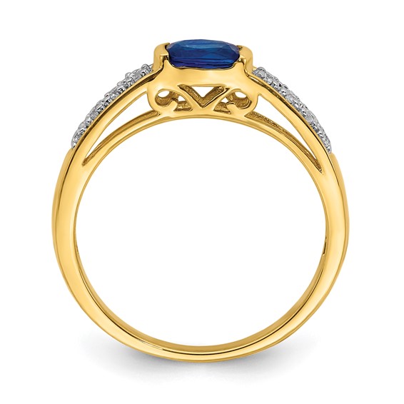 14k Oval East-West Blue Sapphire and 1/15 carat Diamond Ring