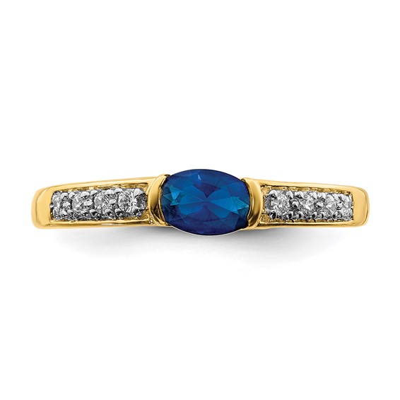 14k Oval East-West Blue Sapphire and 1/15 carat Diamond Ring