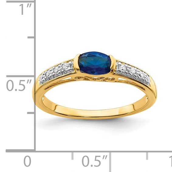 14k Oval East-West Blue Sapphire and 1/15 carat Diamond Ring