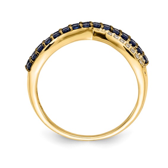 14k Blue Sapphire and 1/15 carat Diamond 4-Row Ring
