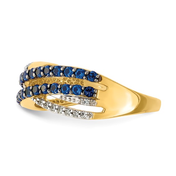 14k Blue Sapphire and 1/15 carat Diamond 4-Row Ring