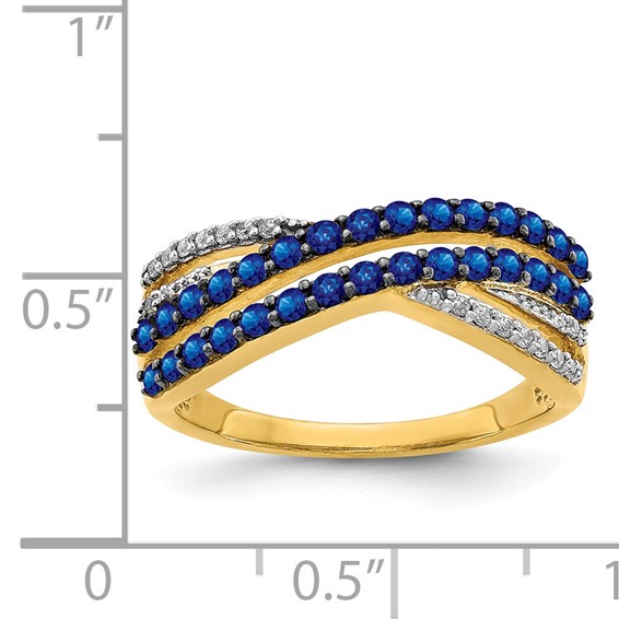 14k Blue Sapphire and 1/15 carat Diamond 4-Row Ring