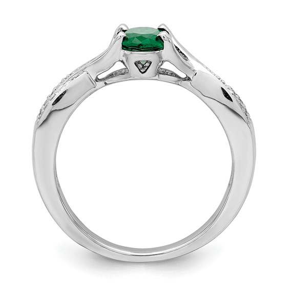 14k White Gold 7x5mm Oval Emerald and 1/15 carat Diamond Ring