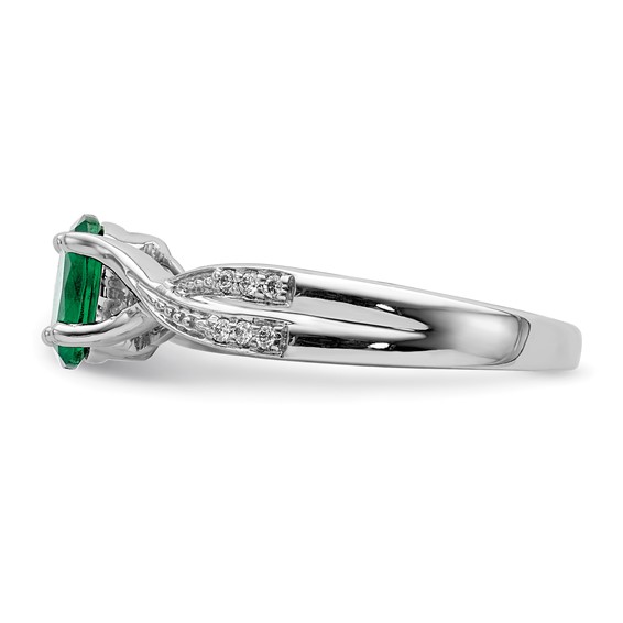 14k White Gold 7x5mm Oval Emerald and 1/15 carat Diamond Ring