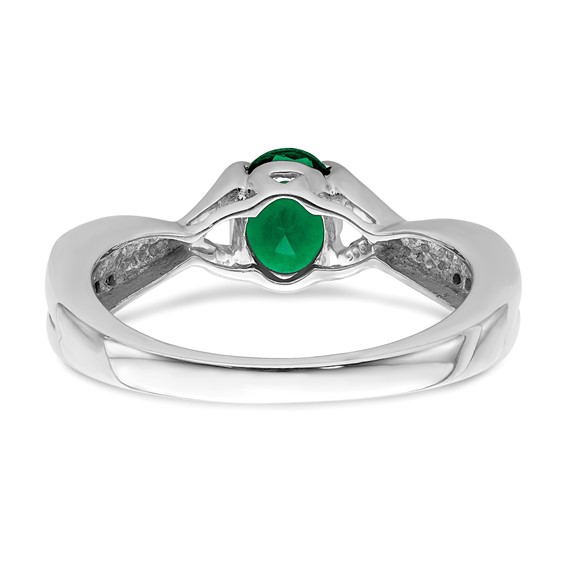 14k White Gold 7x5mm Oval Emerald and 1/15 carat Diamond Ring