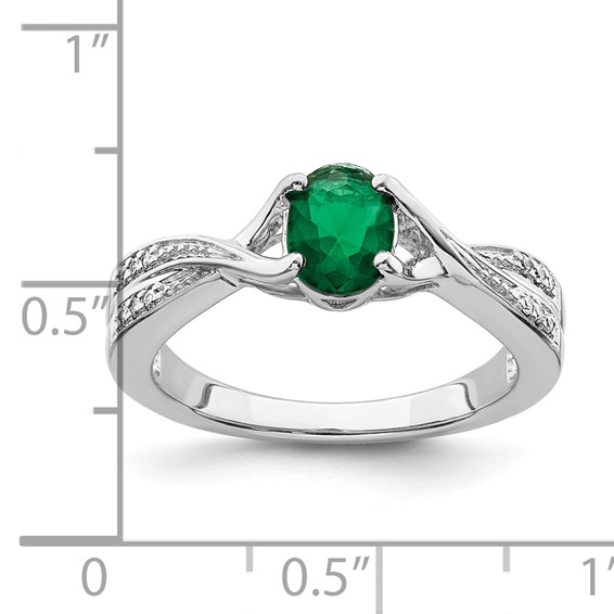 14k White Gold 7x5mm Oval Emerald and 1/15 carat Diamond Ring