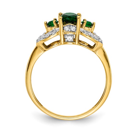 14k Oval Emerald and 1/5 carat Diamond 3-Stone Ring