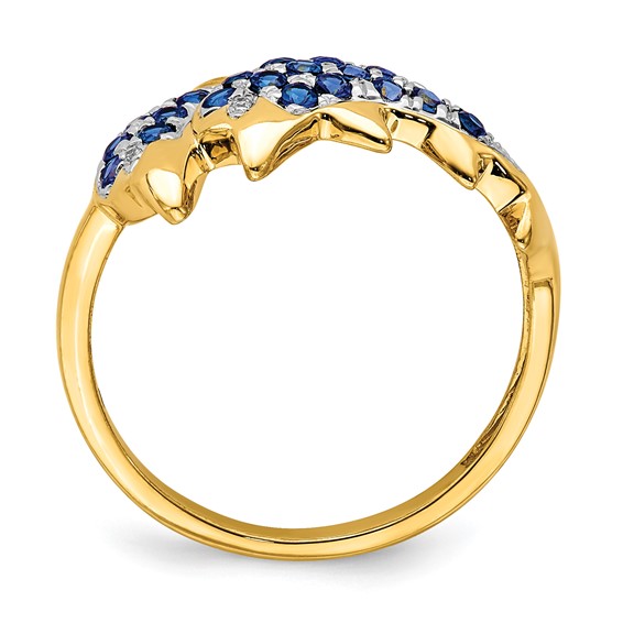 14k with White Rhodium Blue Sapphire and Diamond Dolphins Ring
