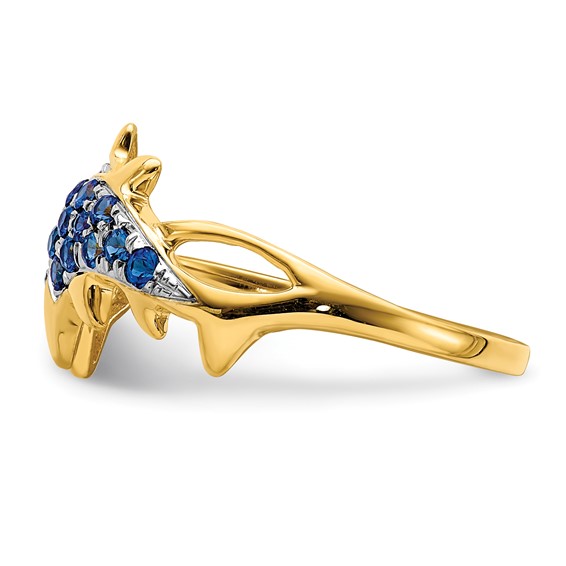 14k with White Rhodium Blue Sapphire and Diamond Dolphins Ring