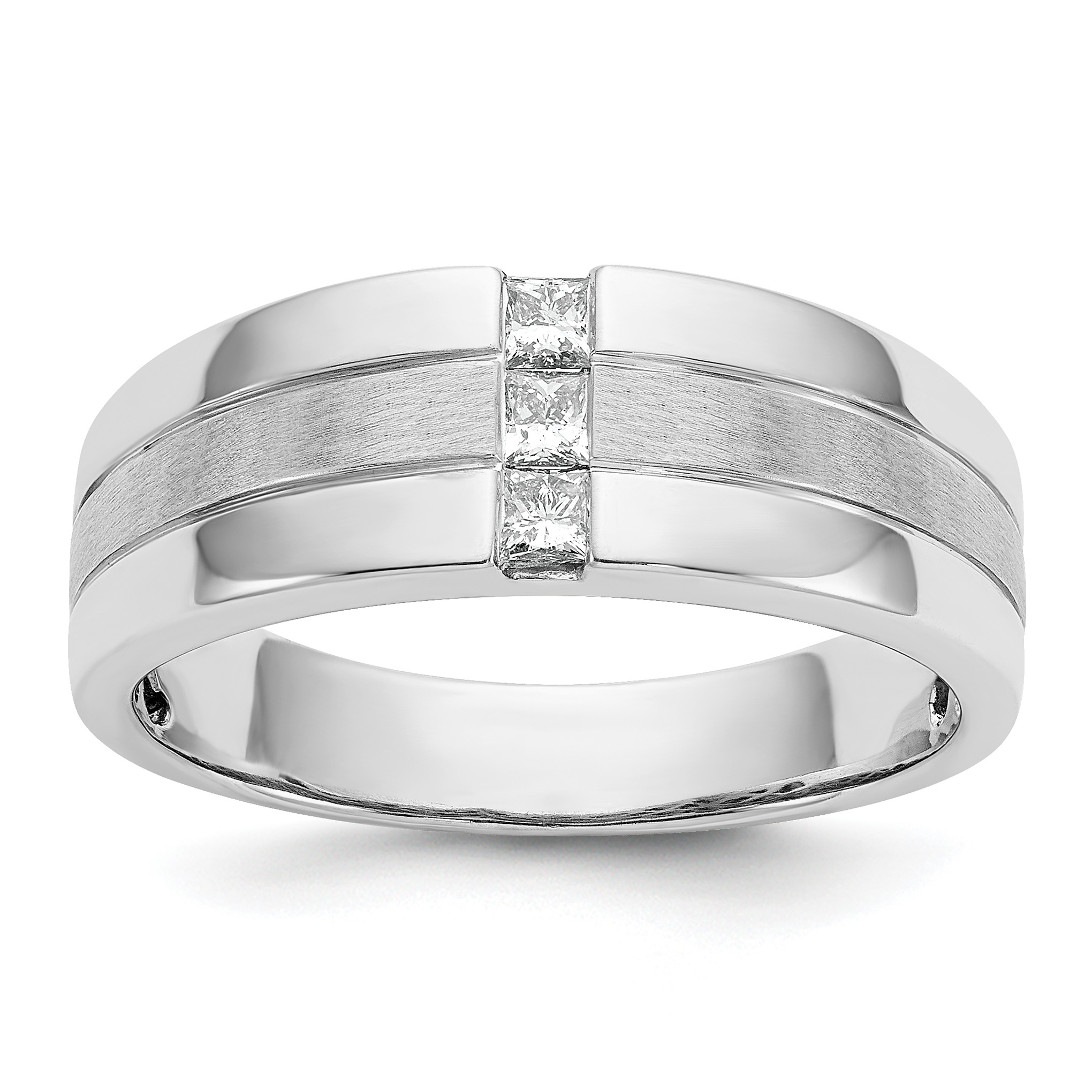 14k White Gold Mens Diamond Polished and Satin Ring (RM5787-025-WA)