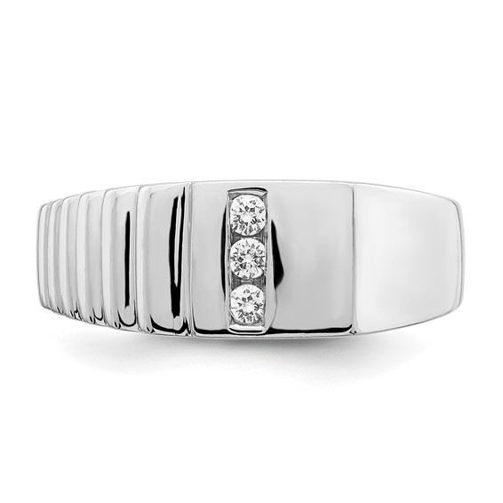 IB Goodman 14k White Gold 1/8 carat Diamond 3-stone Mens Ring