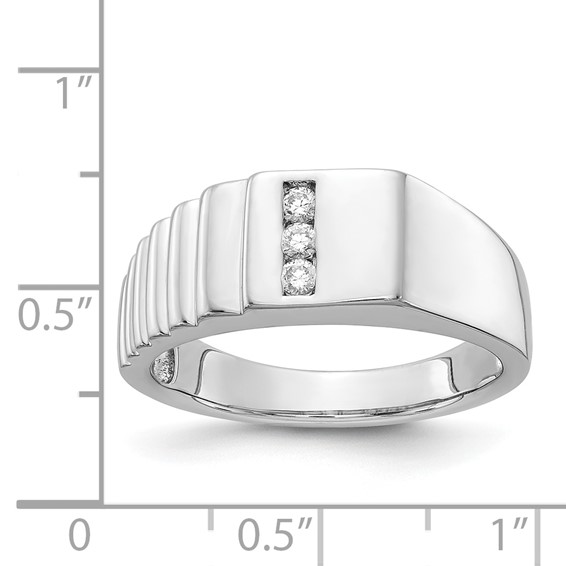 IB Goodman 14k White Gold 1/8 carat Diamond 3-stone Mens Ring