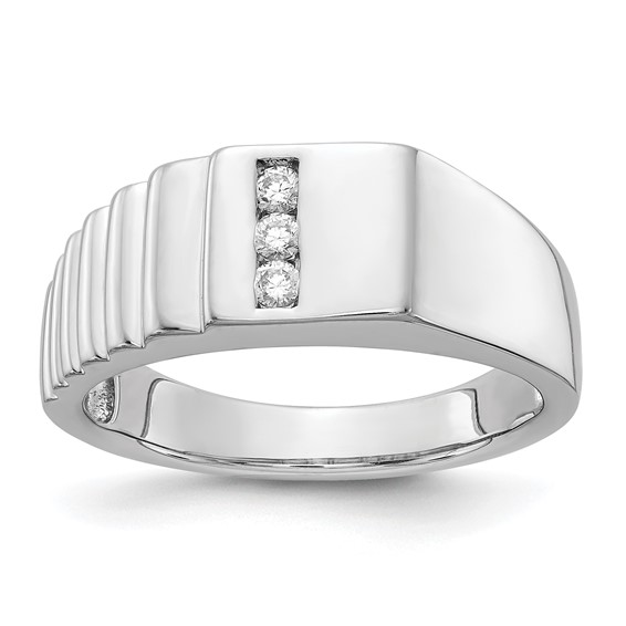 IB Goodman 14k White Gold 1/8 carat Diamond 3-stone Mens Ring