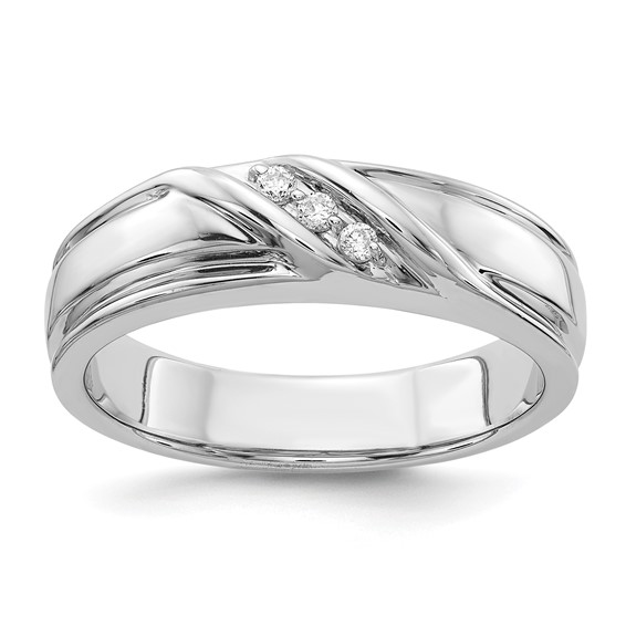 IB Goodman 14k White Gold 1/15 carat Diamond 3-stone Mens Ring