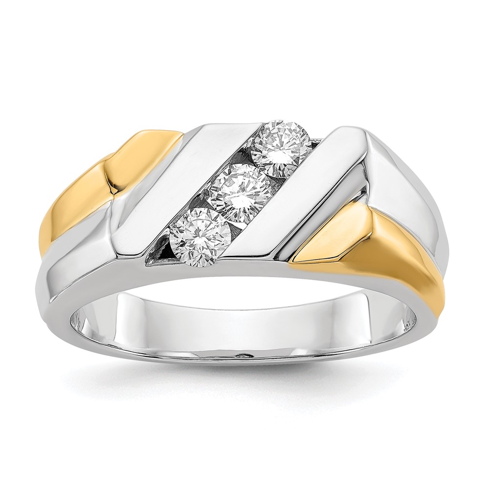 IBGoodman 14K Two-tone 0.50 Carat Lab Grown Diamond VS SI+ G+ Three Stone Complete Men's Ring