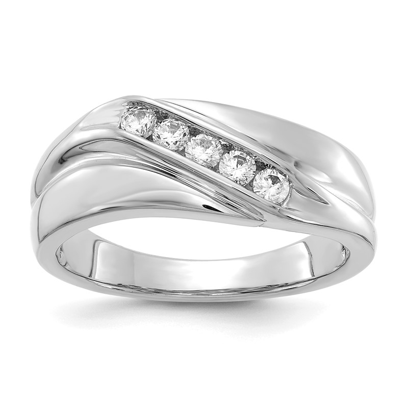 IBGoodman 14k White Gold 1/3 carat Lab Grown Diamond VS/SI+ G+ Five Stone Complete Men's Ring