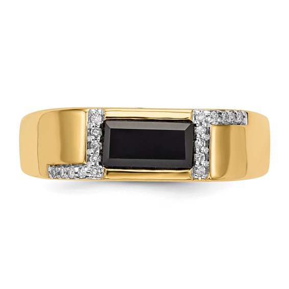 IB Goodman 14k 8x4mm Baguette Onyx and 1/10 carat Diamond Mens Ring