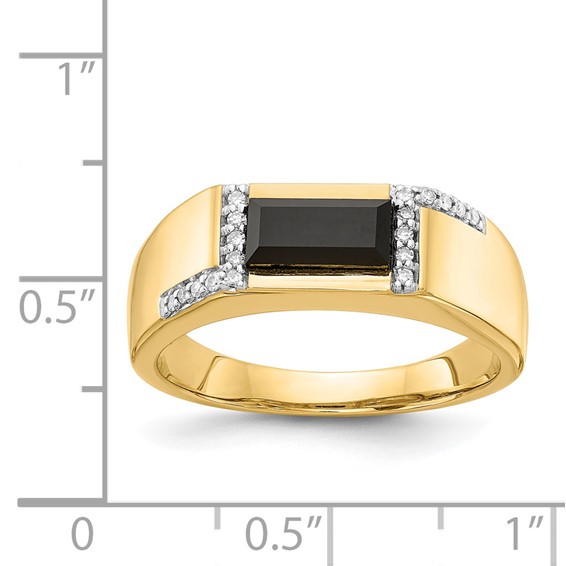 IB Goodman 14k 8x4mm Baguette Onyx and 1/10 carat Diamond Mens Ring