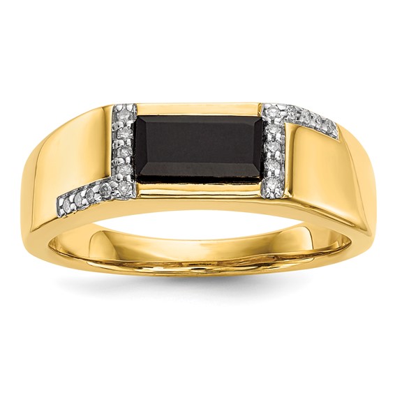 IB Goodman 14k 8x4mm Baguette Onyx and 1/10 carat Diamond Mens Ring