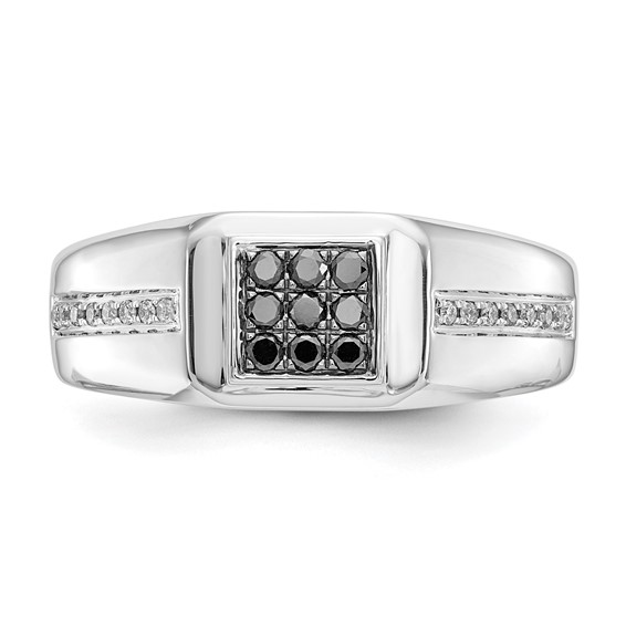 IB Goodman 14k White Gold 1/4 carat White and Black Diamond Square Cluster Mens Ring