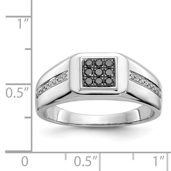 IB Goodman 14k White Gold 1/4 carat White and Black Diamond Square Cluster Mens Ring