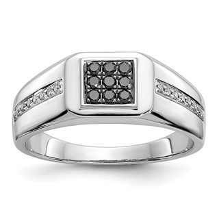 IB Goodman 14k White Gold 1/4 carat White and Black Diamond Square Cluster Mens Ring
