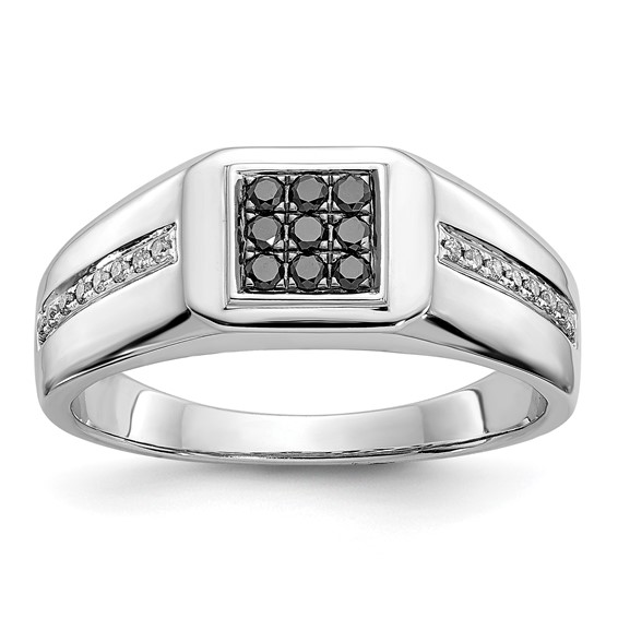 IB Goodman 14k White Gold 1/4 carat White and Black Diamond Square Cluster Mens Ring
