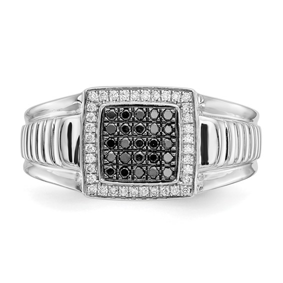 IB Goodman 14k White Gold 1/3 carat Black and White Diamond Square Cluster Mens Ring