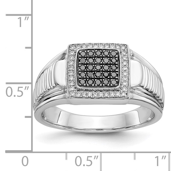 IB Goodman 14k White Gold 1/3 carat Black and White Diamond Square Cluster Mens Ring