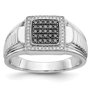 IB Goodman 14k White Gold 1/3 carat Black and White Diamond Square Cluster Mens Ring